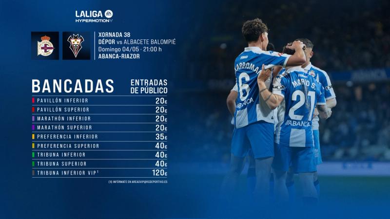 Á venda as entradas de público para o partido ante o Albacete Balompié deste domingo 4 de maio ás 21:00 en ABANCA-RIAZOR
